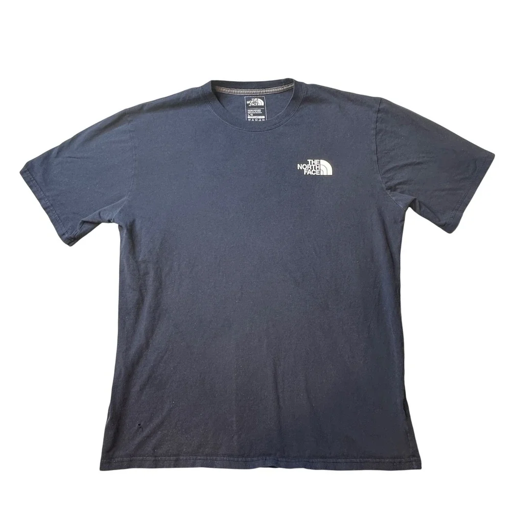 The North Face T-Shirt Mens L Navy Blue Box Logo Short Sleeve Graphic Tee Hole